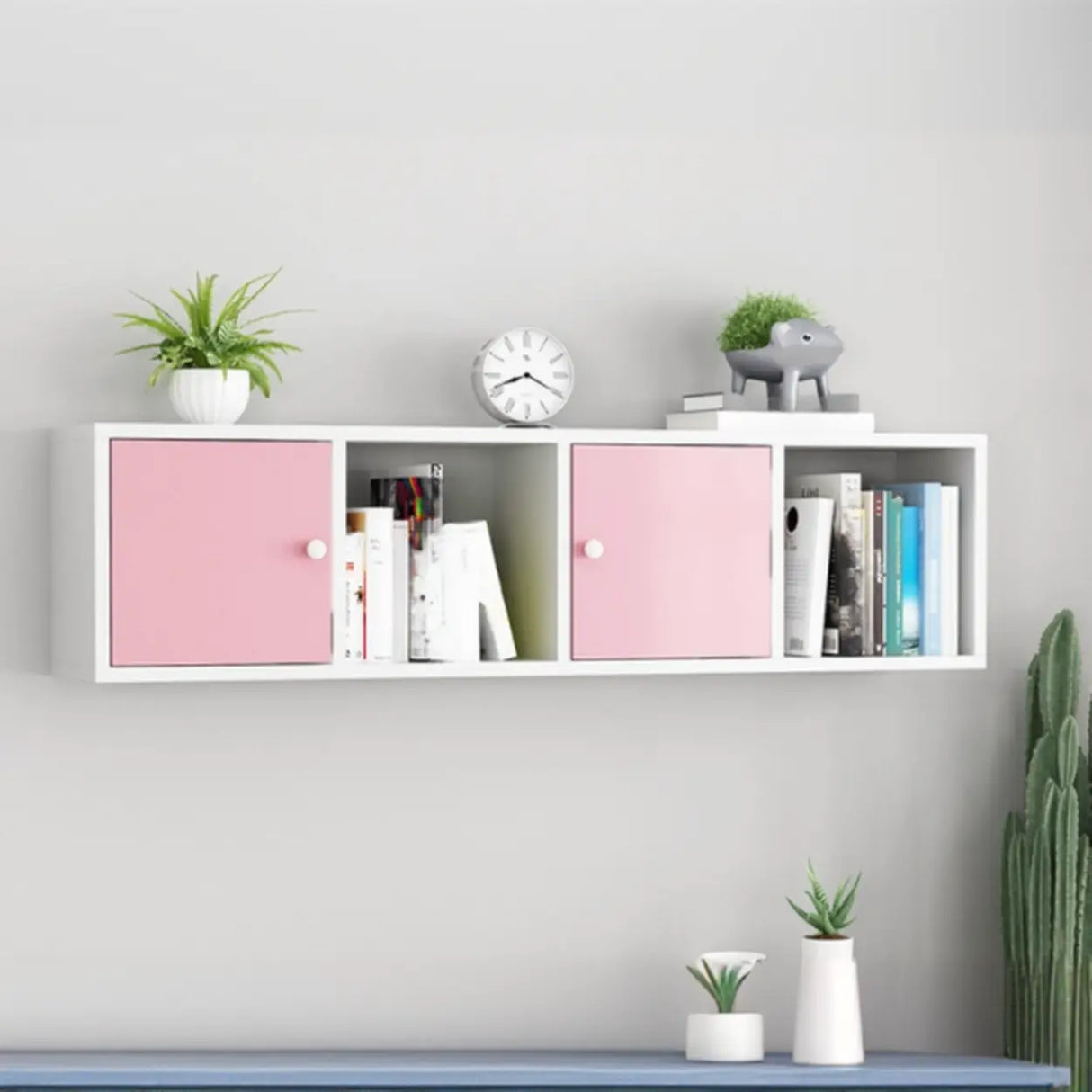 Modish Wall-Mounted Rectangular Wood Small Bookcase Image - 21