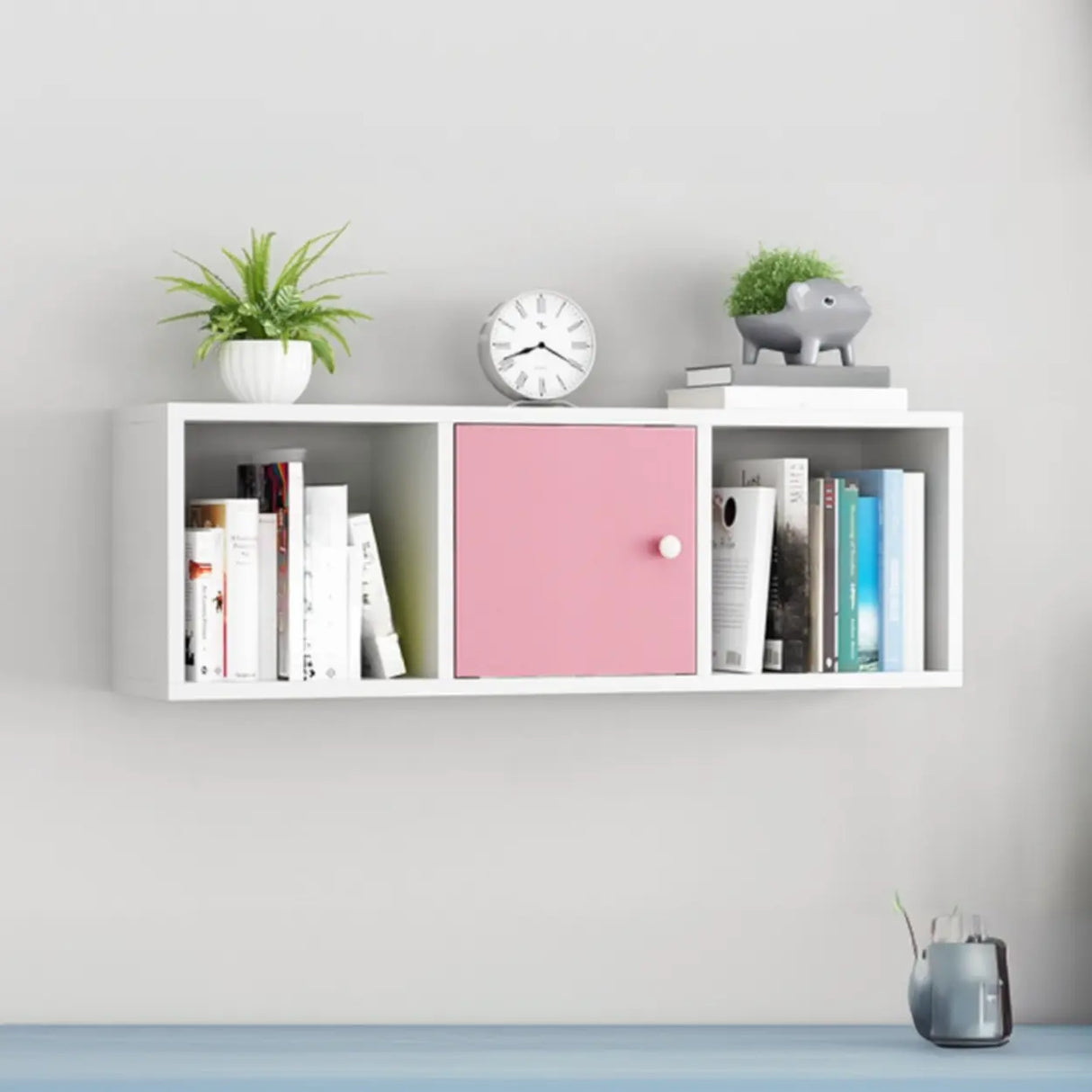 Modish Wall-Mounted Rectangular Wood Small Bookcase Image - 22