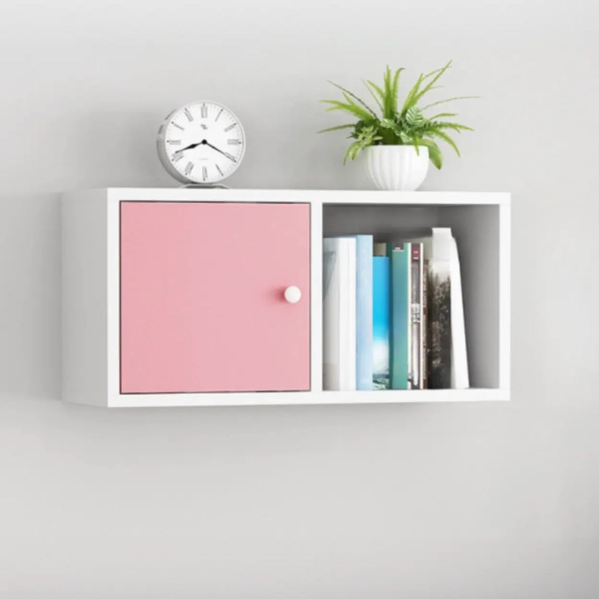Modish Wall-Mounted Rectangular Wood Small Bookcase Image - 23