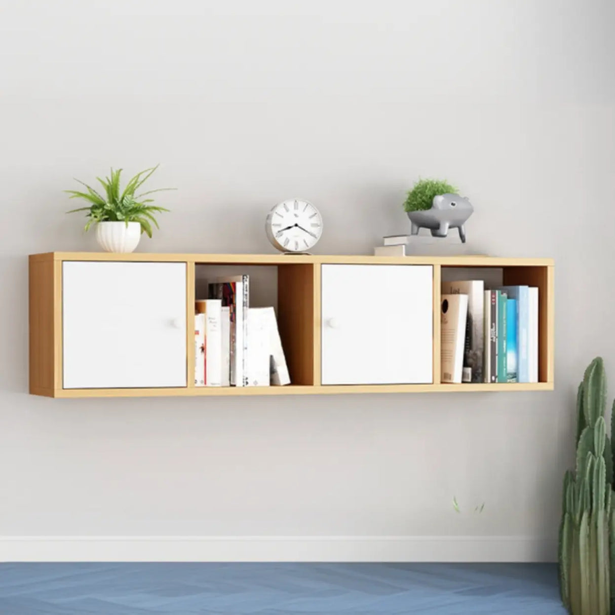 Modish Wall-Mounted Rectangular Wood Small Bookcase Image - 24