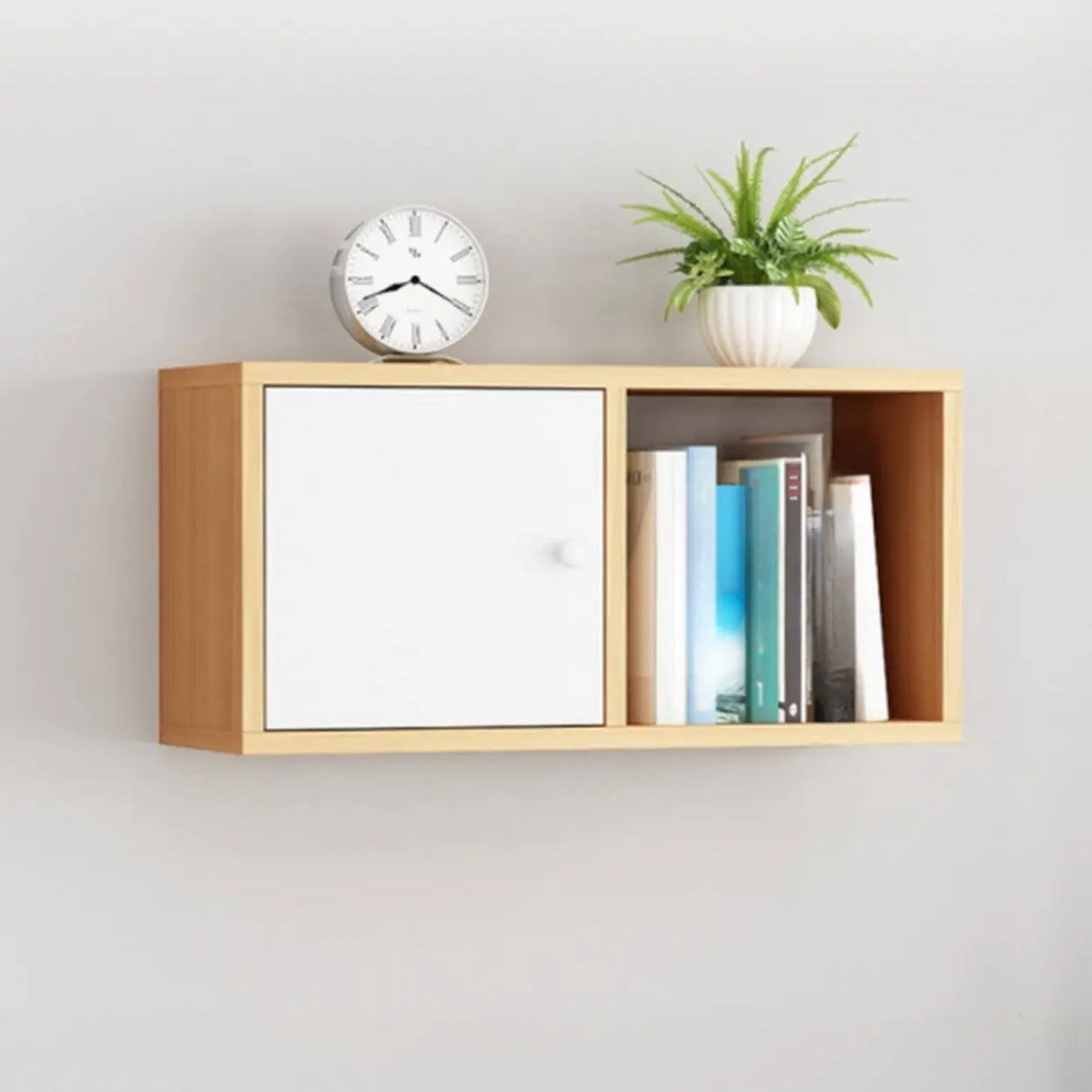 Modish Wall-Mounted Rectangular Wood Small Bookcase Image - 26