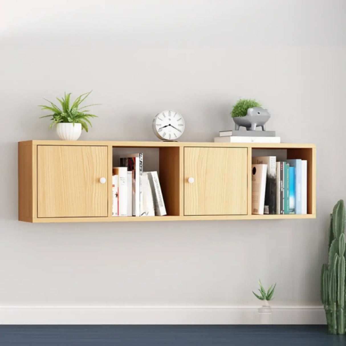 Modish Wall-Mounted Rectangular Wood Small Bookcase Image - 27