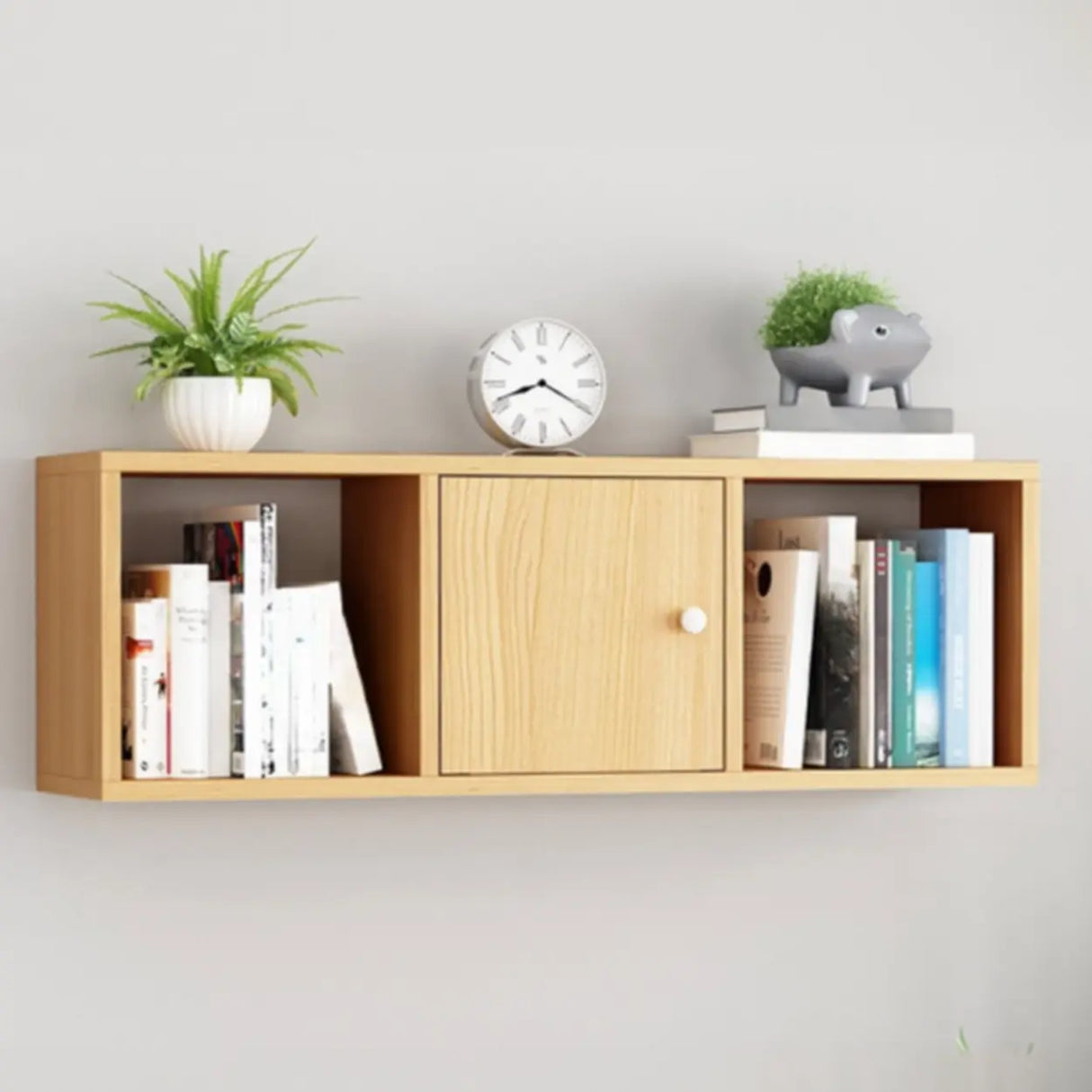 Modish Wall-Mounted Rectangular Wood Small Bookcase Image - 28