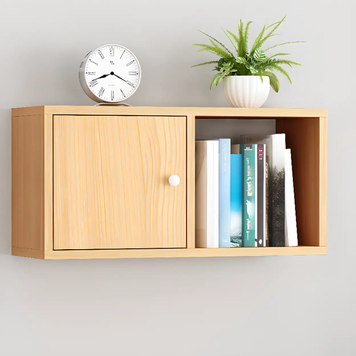 Modish Wall-Mounted Rectangular Wood Small Bookcase Image - 29