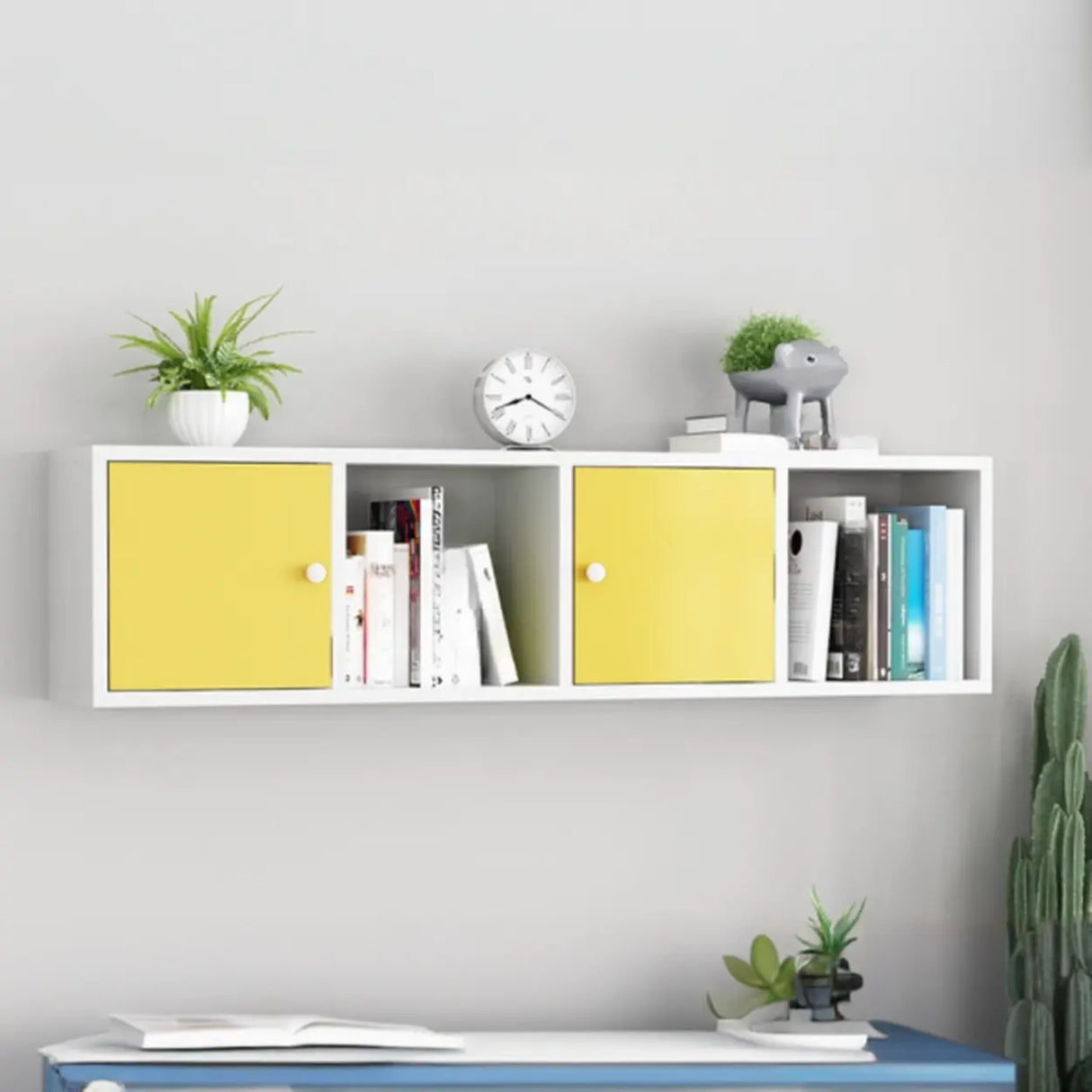Modish Wall-Mounted Rectangular Wood Small Bookcase Image - 30
