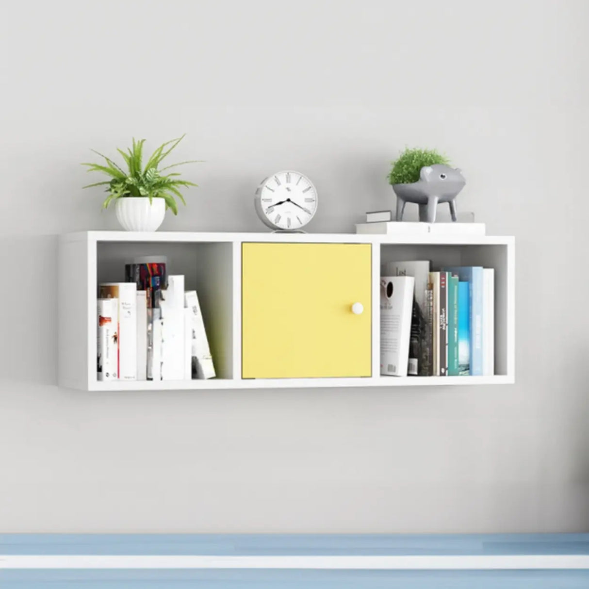 Modish Wall-Mounted Rectangular Wood Small Bookcase Image - 31