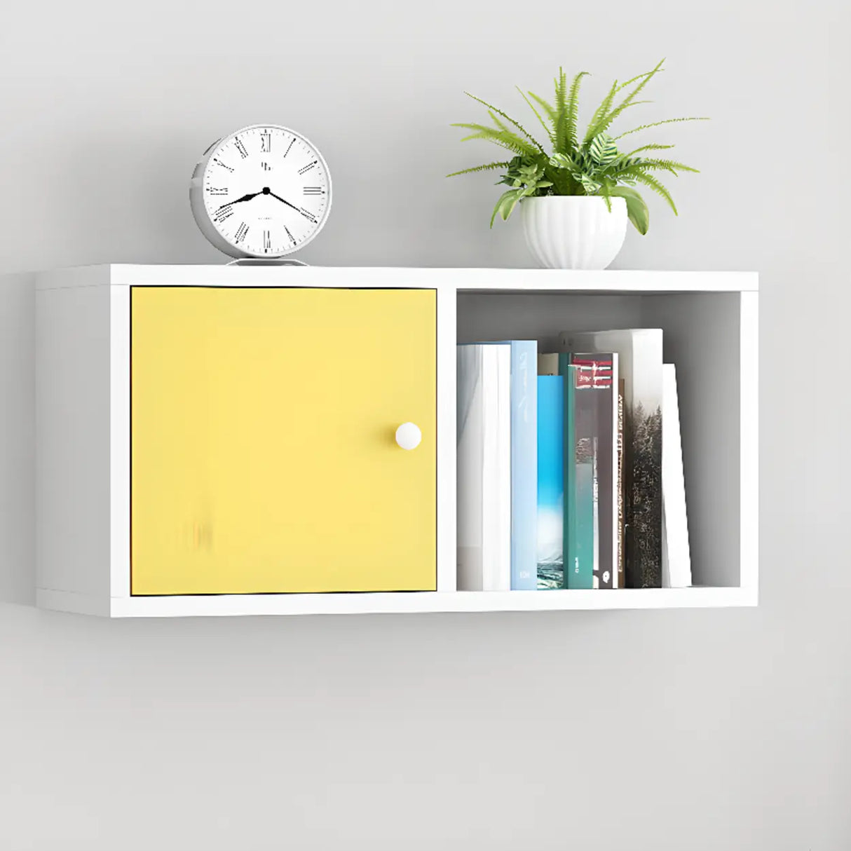 Modish Wall-Mounted Rectangular Wood Small Bookcase Image - 32