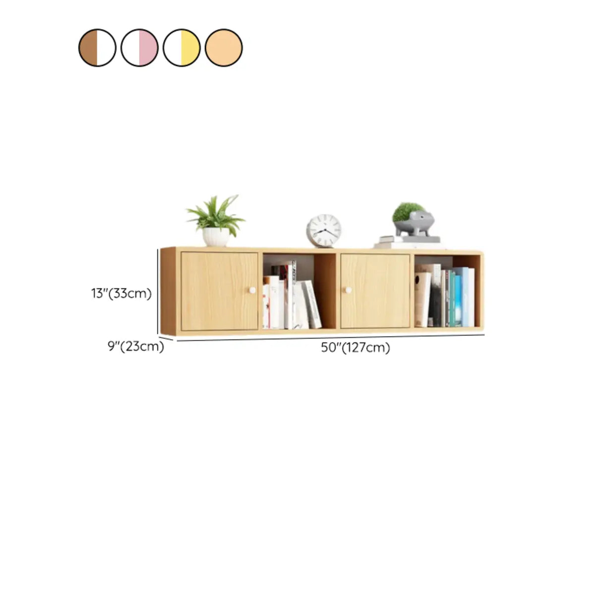 Modish Wall-Mounted Rectangular Wood Small Bookcase Image - 39