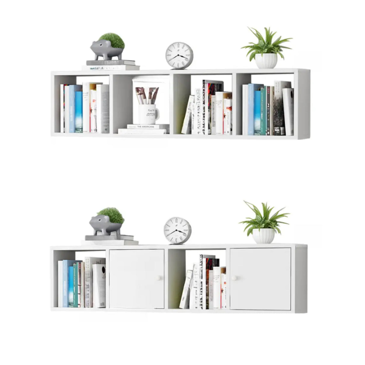 Modish Wall-Mounted Rectangular Wood Small Bookcase Image - 4