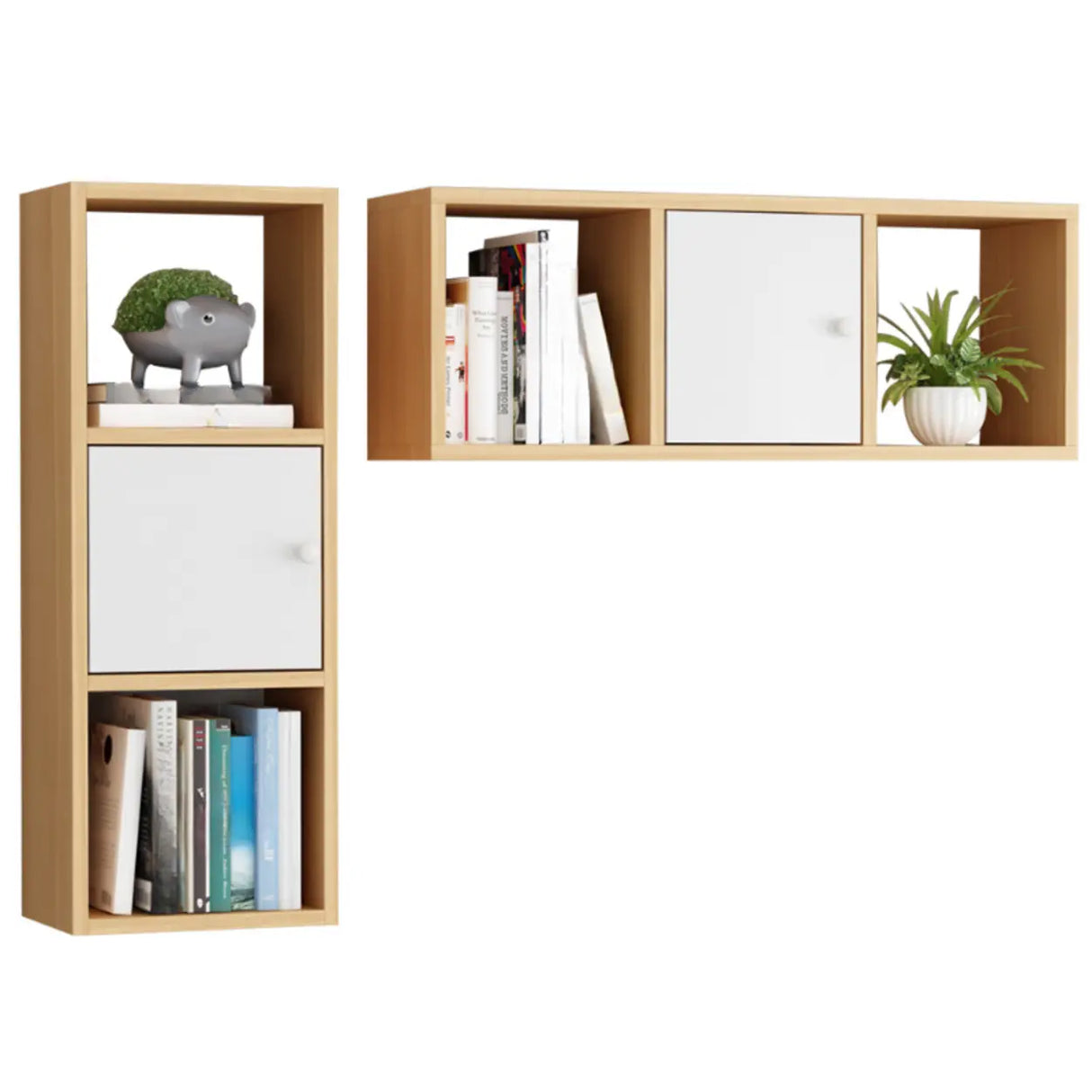 Modish Wall-Mounted Rectangular Wood Small Bookcase Image - 6