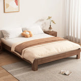Modish Walnut Queen Rectangle Pine Wood Panel Bed Frame Image - 1