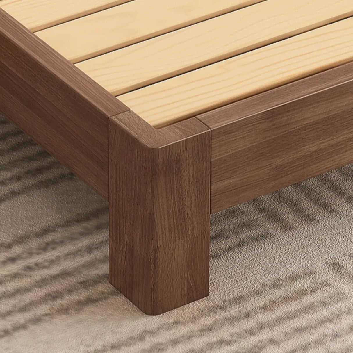 Modish Walnut Queen Rectangle Pine Wood Panel Bed Frame Image - 6