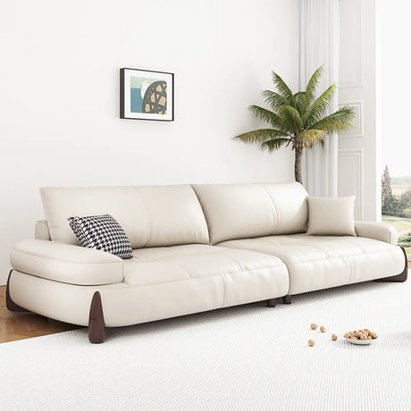 Modish White Anti Cat Scratch Leather Pillow Back Sofa Image - 1