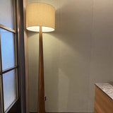 Modish White Cylinder Walnut Metal LED Floor Lamp Image - 7