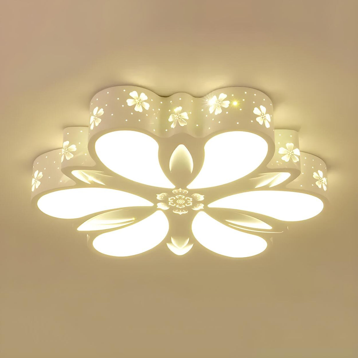 Modish White Flower Small LED Flush Mount Ceiling Light Image - 1