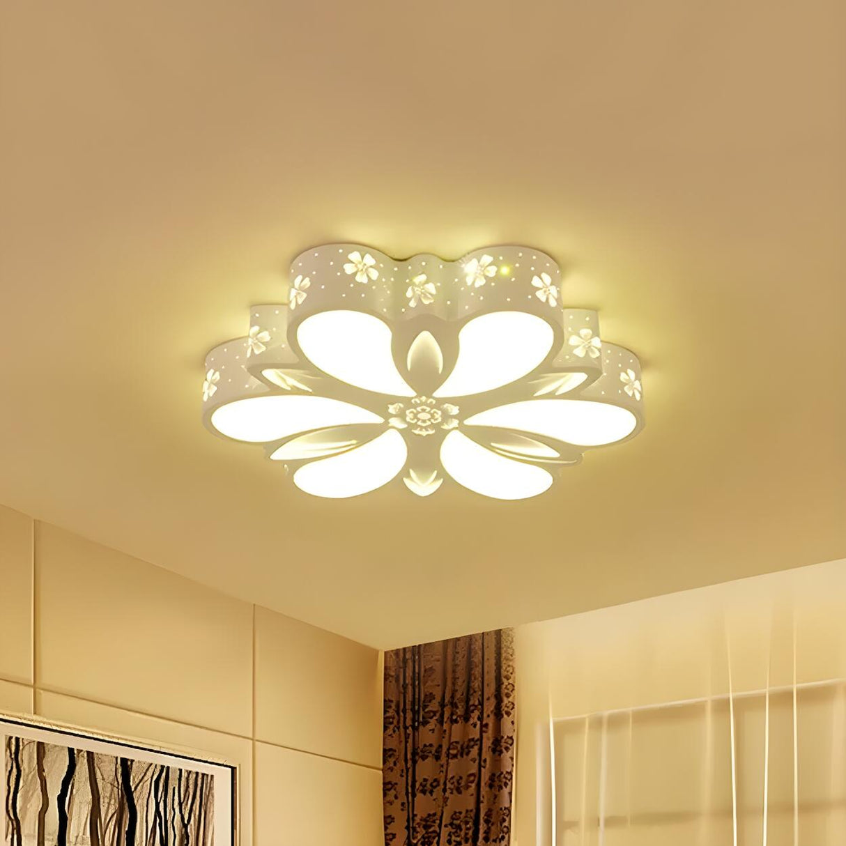 Modish White Flower Small LED Flush Mount Ceiling Light Image - 3