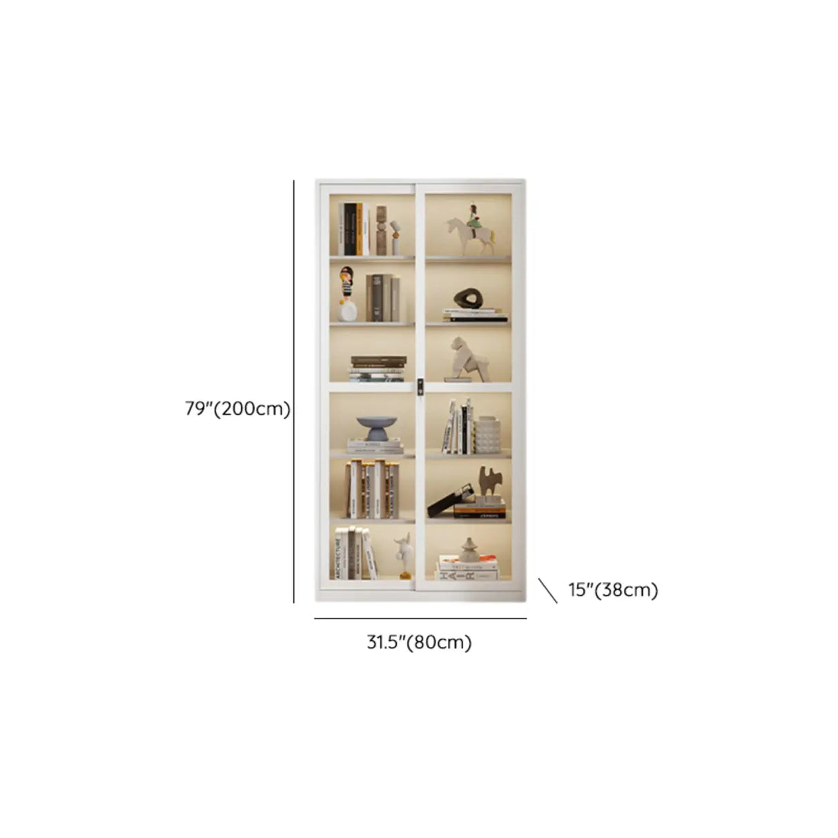 Modish White Glass Door Rectangle Display Bookcase 