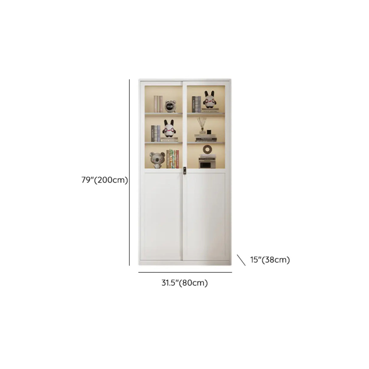 Modish White Glass Door Rectangle Display Bookcase Image - 17