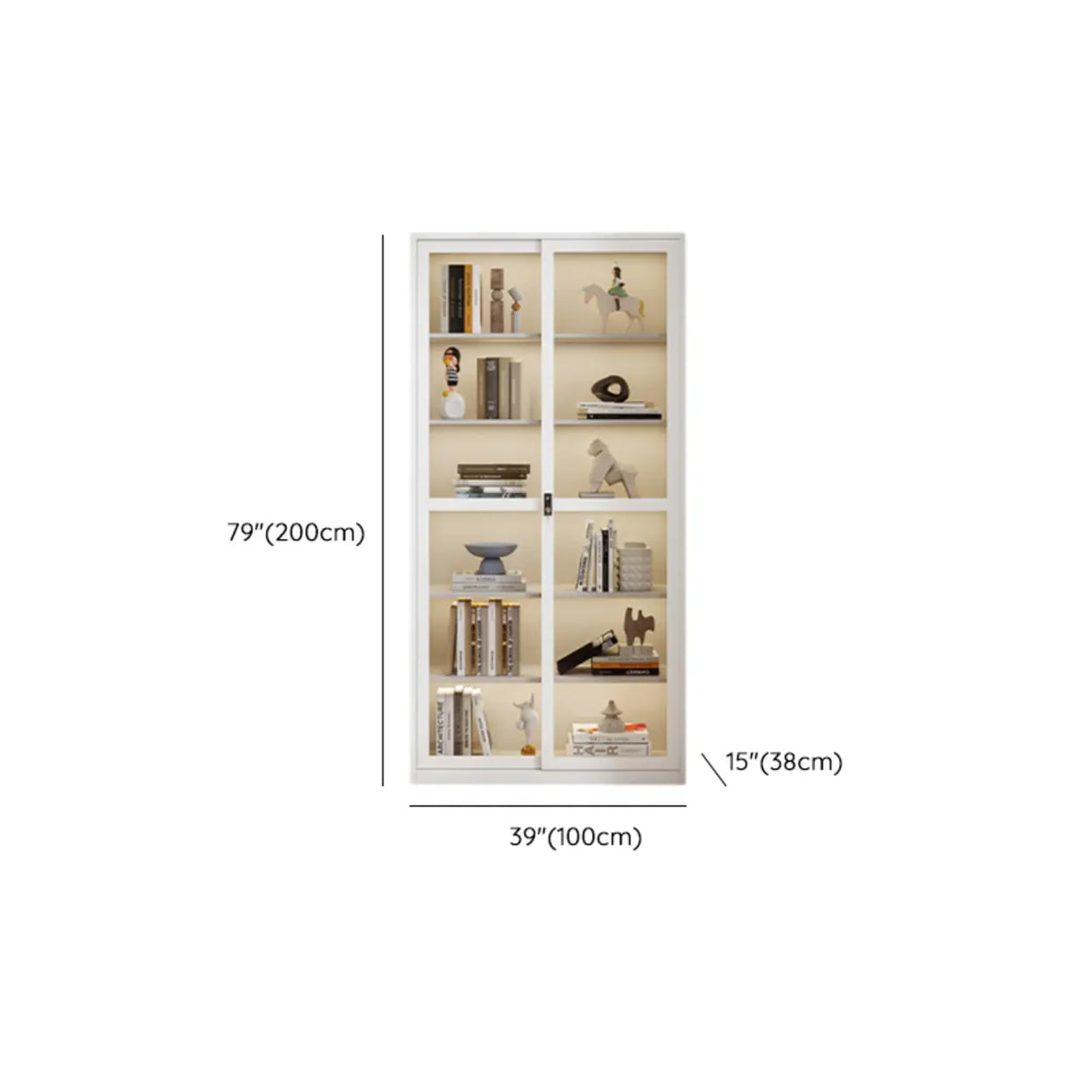 Modish White Glass Door Rectangle Display Bookcase Image - 18
