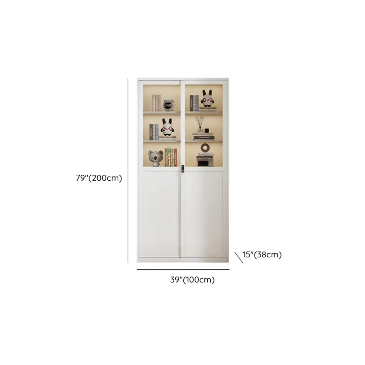 Modish White Glass Door Rectangle Display Bookcase Image - 19