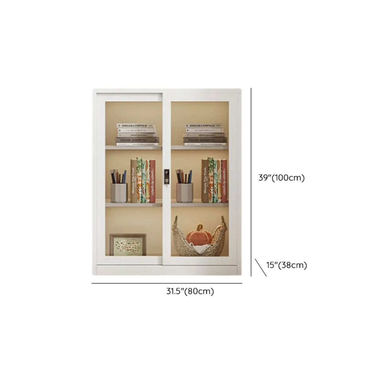 Modish White Glass Door Rectangle Display Bookcase Image - 24