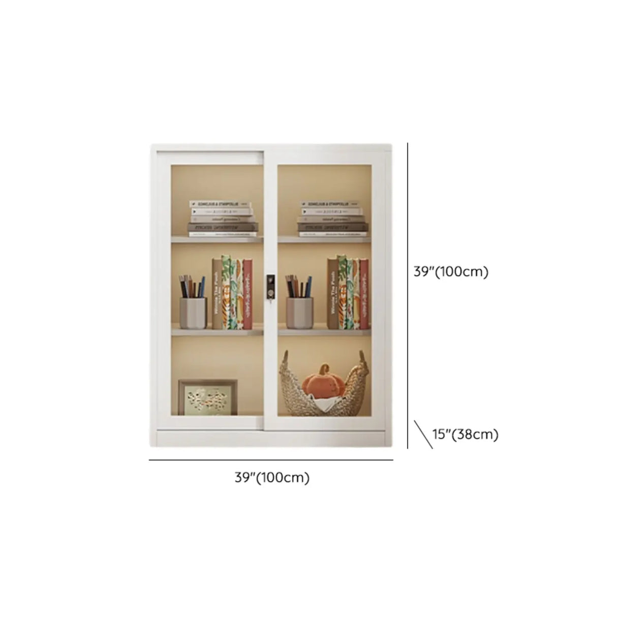 Modish White Glass Door Rectangle Display Bookcase Image - 25