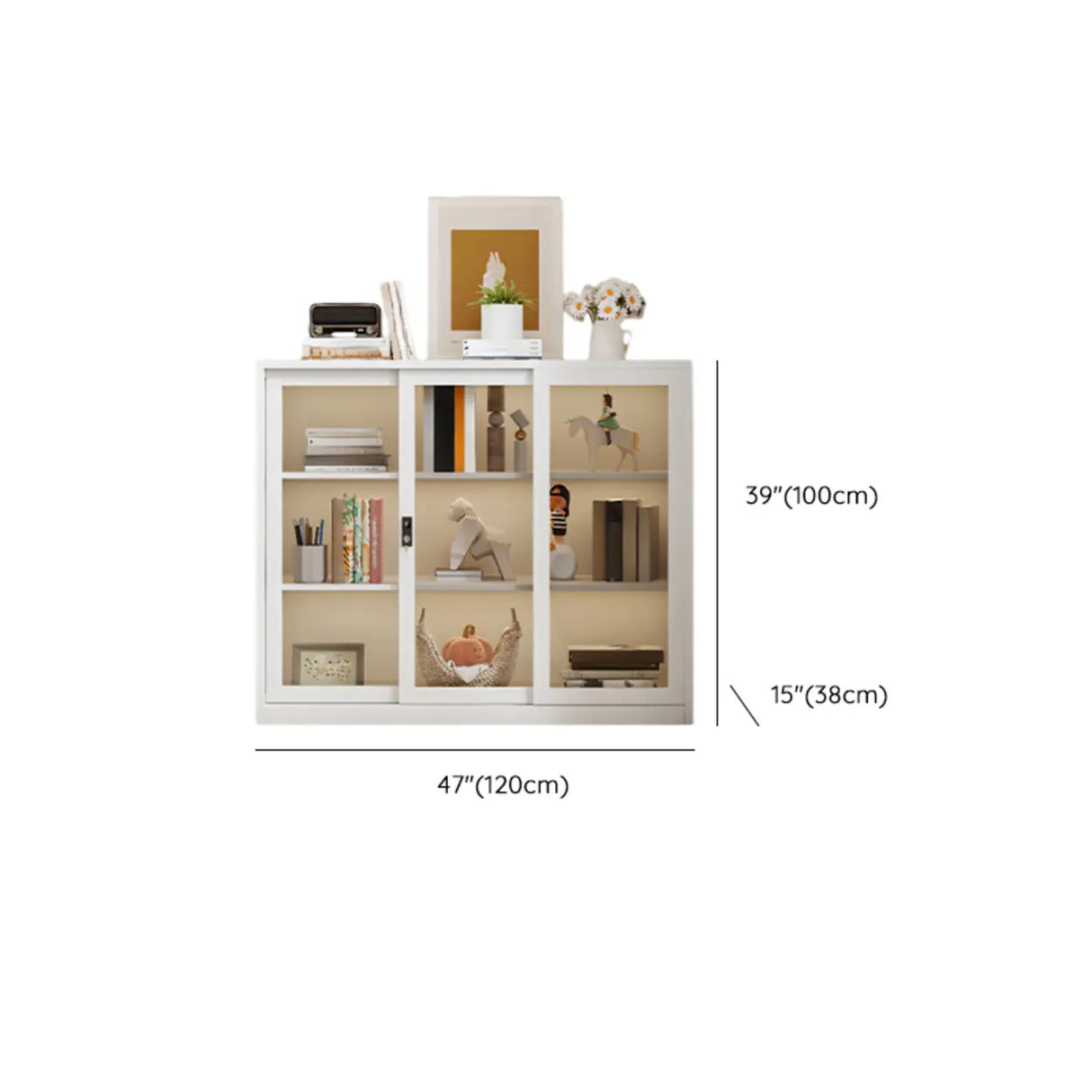 Modish White Glass Door Rectangle Display Bookcase Image - 26