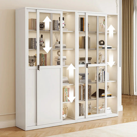 Modish White Glass Door Rectangle Display Bookcase Image - 6