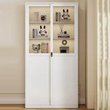 Modish White Glass Door Rectangle Display Bookcase Image - 7