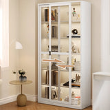 Modish White Glass Door Rectangle Display Bookcase Image - 4