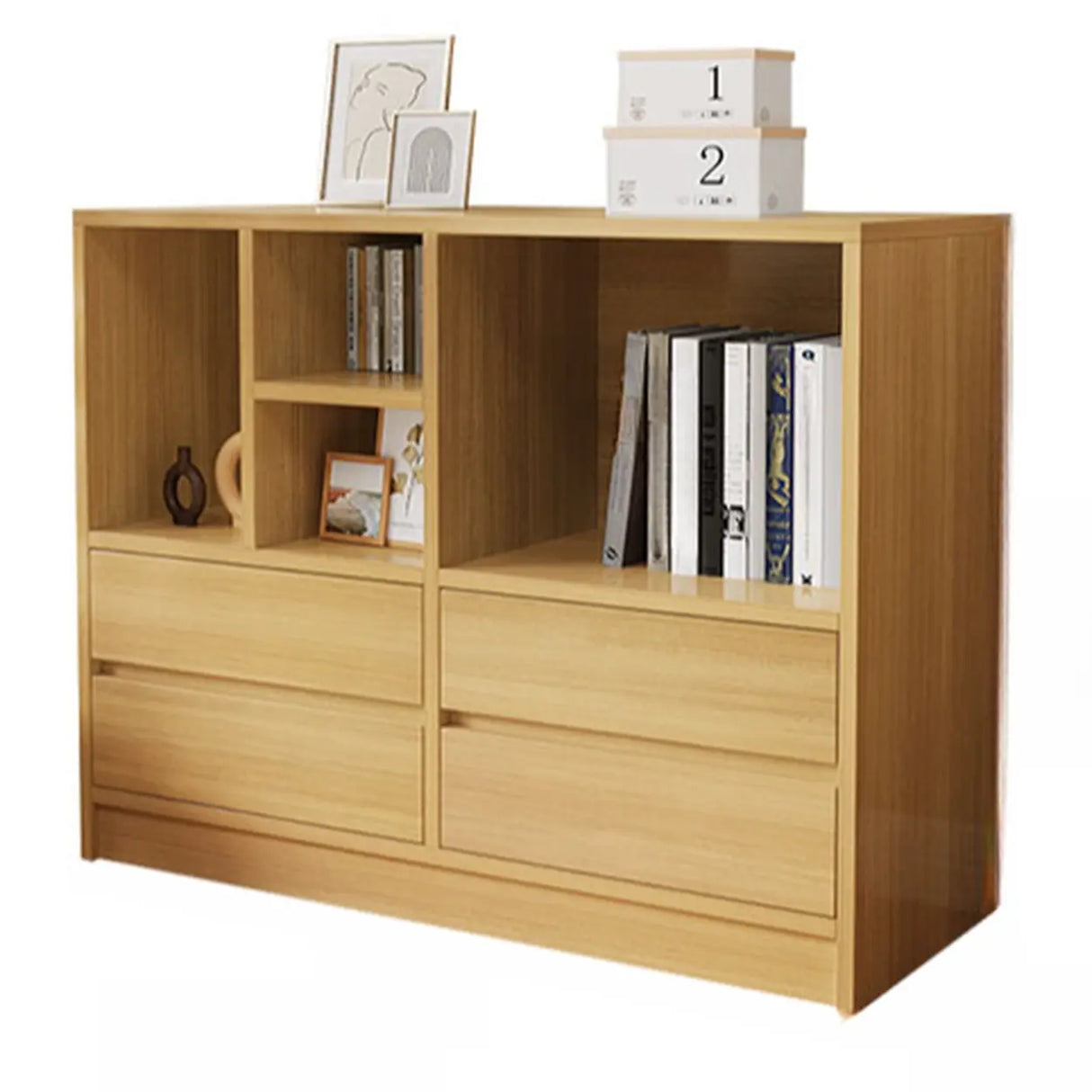 Modish White Horizontal Rectangle Wood Storage Bookcase Image - 14