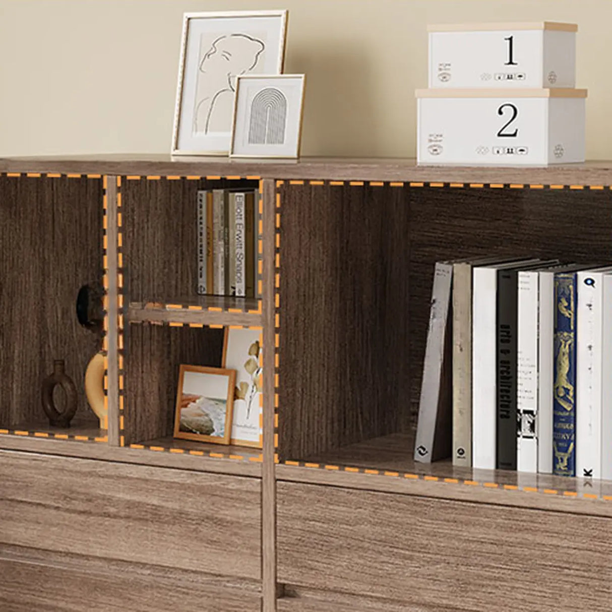 Modish White Horizontal Rectangle Wood Storage Bookcase Image - 16