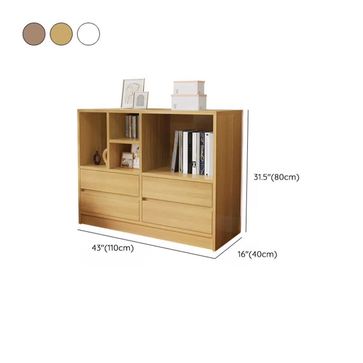 Modish White Horizontal Rectangle Wood Storage Bookcase Image - 21