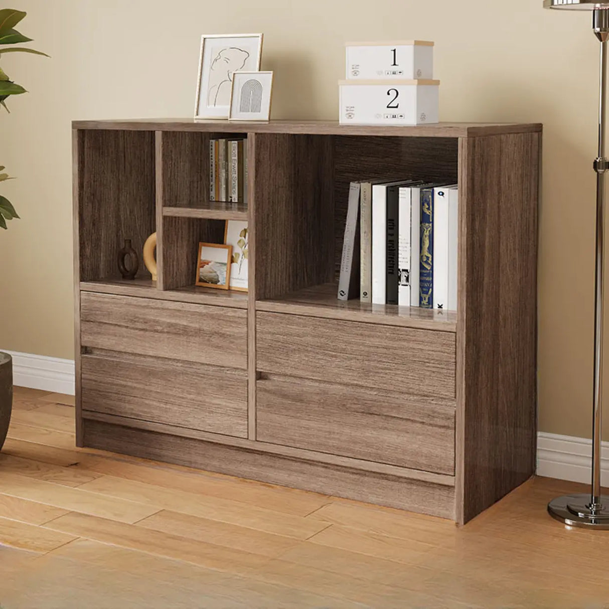 Modish White Horizontal Rectangle Wood Storage Bookcase Image - 4