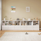 Modish White Horizontal Rectangle Wood Storage Bookcase Image - 6
