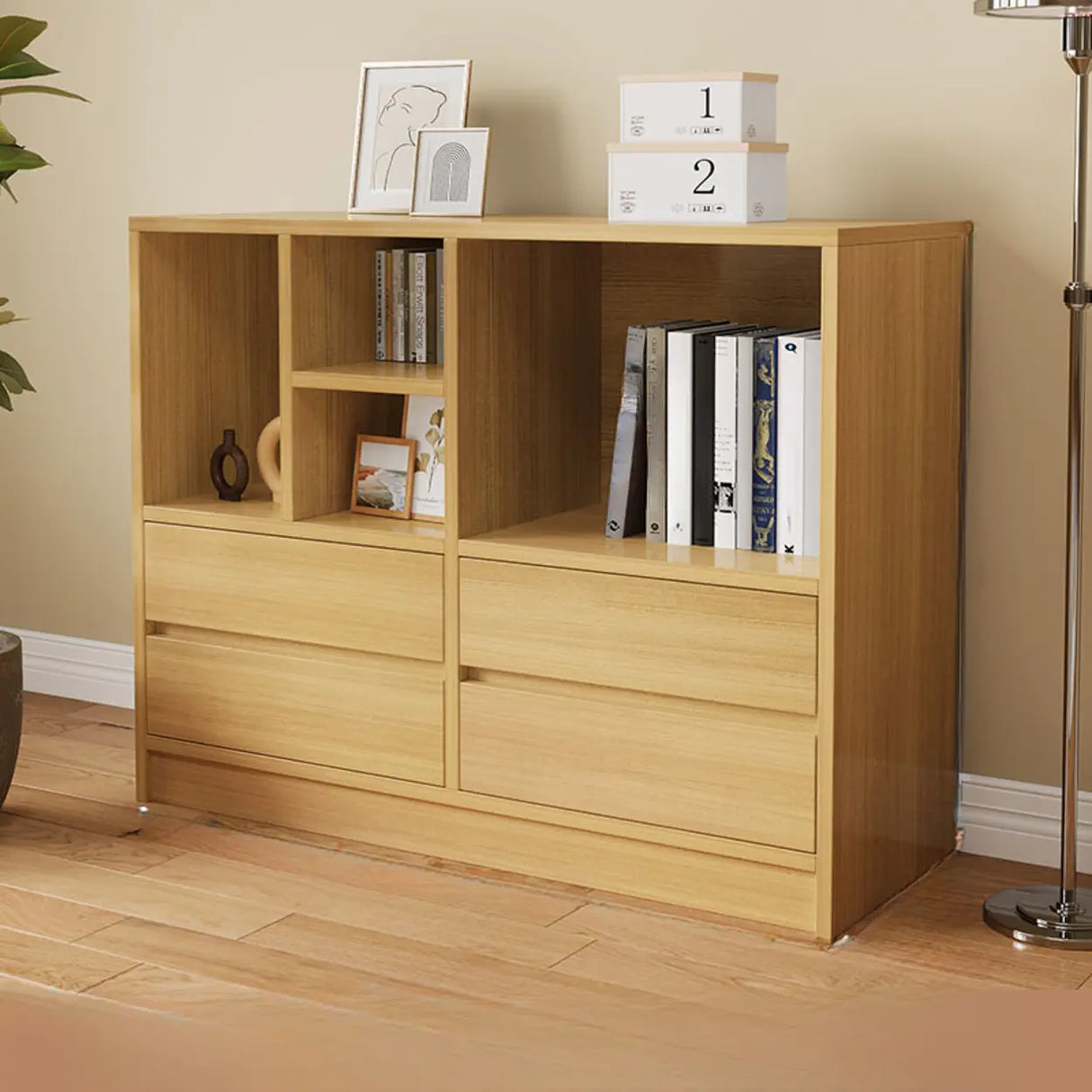 Modish White Horizontal Rectangle Wood Storage Bookcase Image - 9