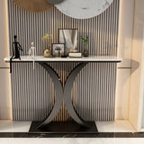 Modish White Marble Top Curved Metal Console Table Image - 1