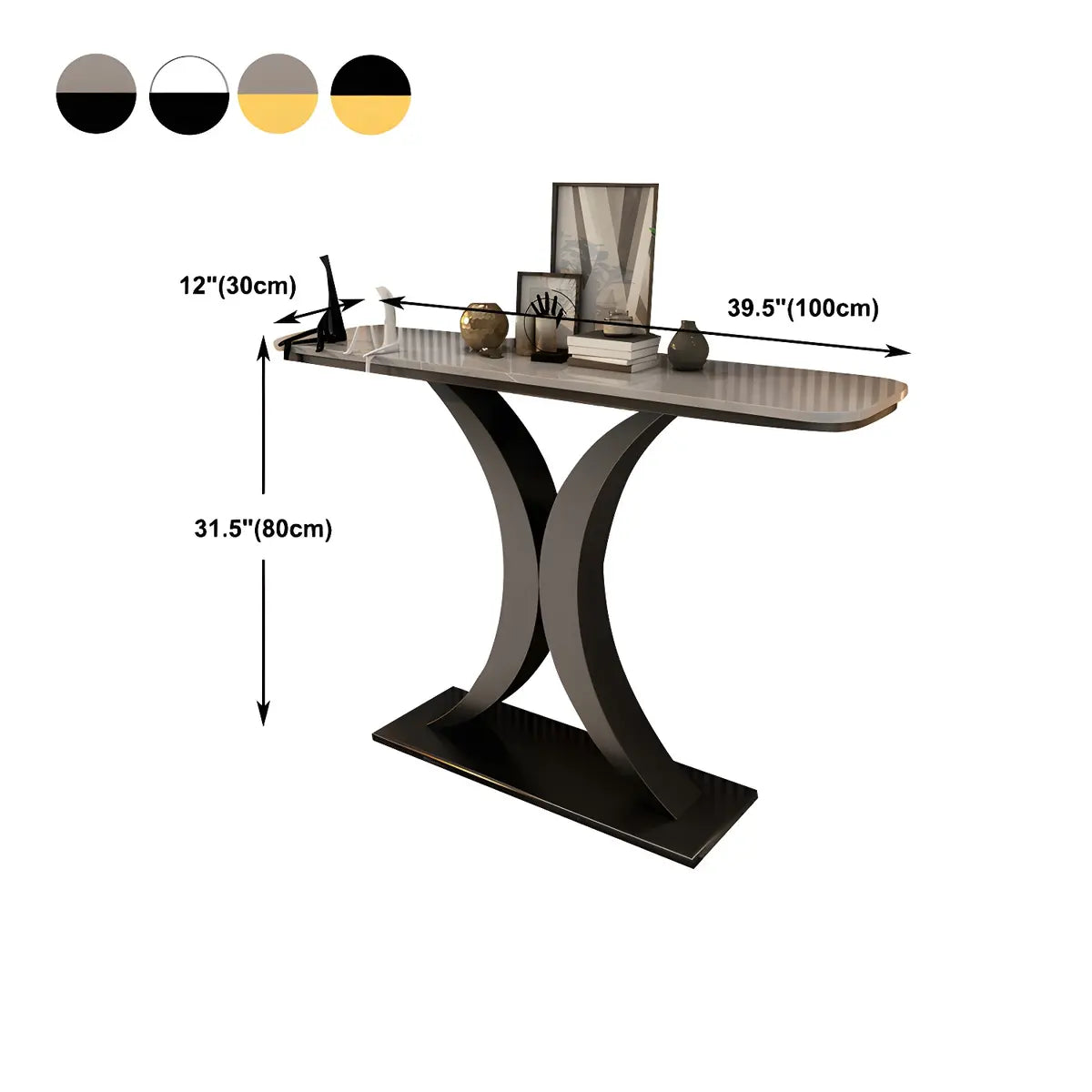 Modish White Marble Top Curved Metal Console Table Image - 12