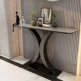Modish White Marble Top Curved Metal Console Table Image - 2