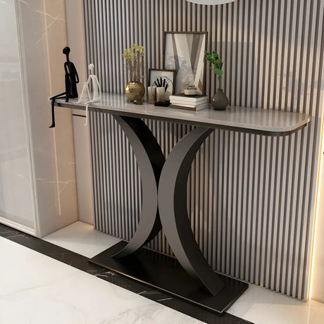 Modish White Marble Top Curved Metal Console Table Image - 2