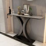 Modish White Marble Top Curved Metal Console Table Image - 2