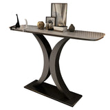 Modish White Marble Top Curved Metal Console Table Image - 5