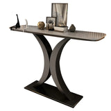 Modish White Marble Top Curved Metal Console Table Image - 5