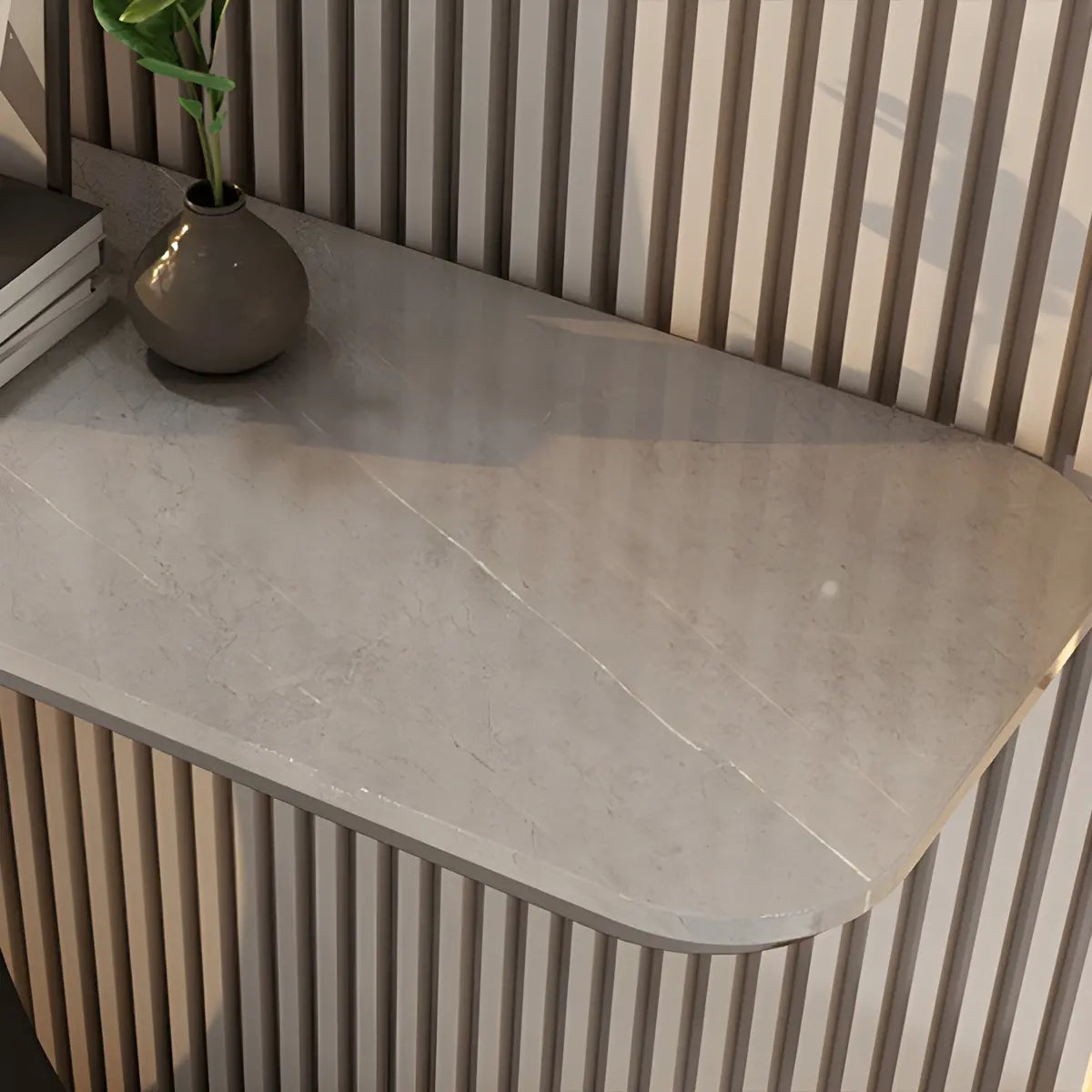 Modish White Marble Top Curved Metal Console Table Image - 6