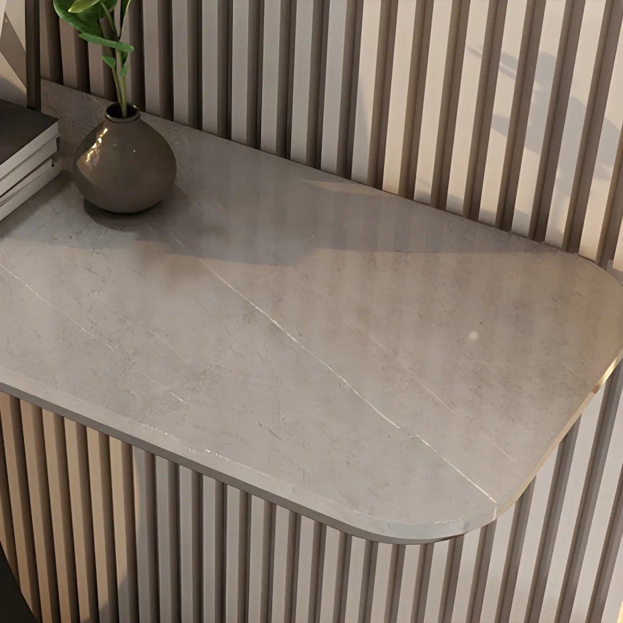 Modish White Marble Top Curved Metal Console Table Image - 6