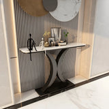 Modish White Marble Top Curved Metal Console Table Image - 9