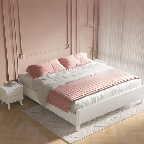 Modish White Queen Rectangular Wood Panel Bed Frame Image - 1