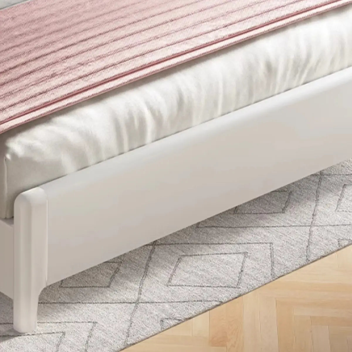 Modish White Queen Rectangular Wood Panel Bed Frame Image - 5
