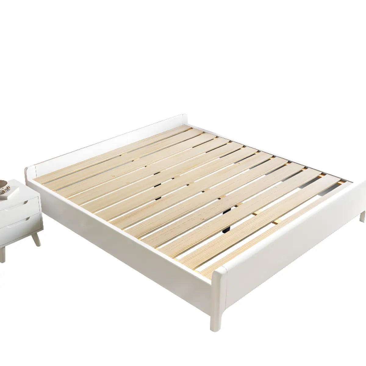 Modish White Queen Rectangular Wood Panel Bed Frame Image - 6