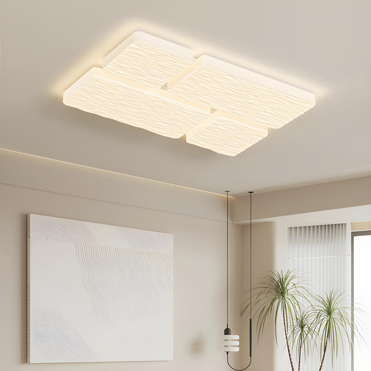 Modish White Rectangular Flush Mount Light 4-Light Image - 7